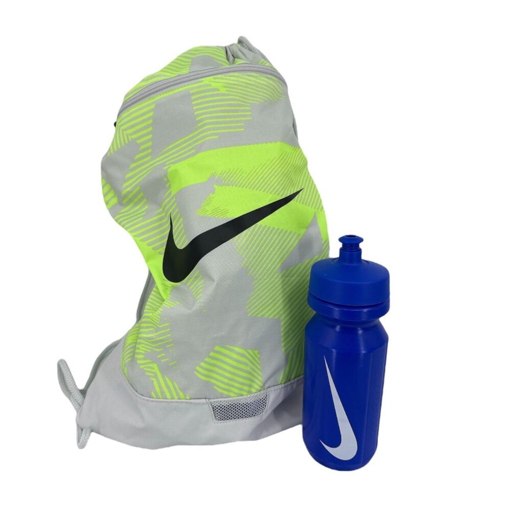 Nike Drawstring Backpack and Water Bottle cinch top neon graphic print